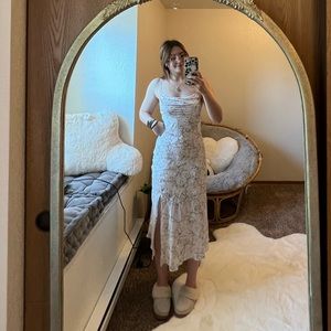 Brown and White Midi Dress Womens XS